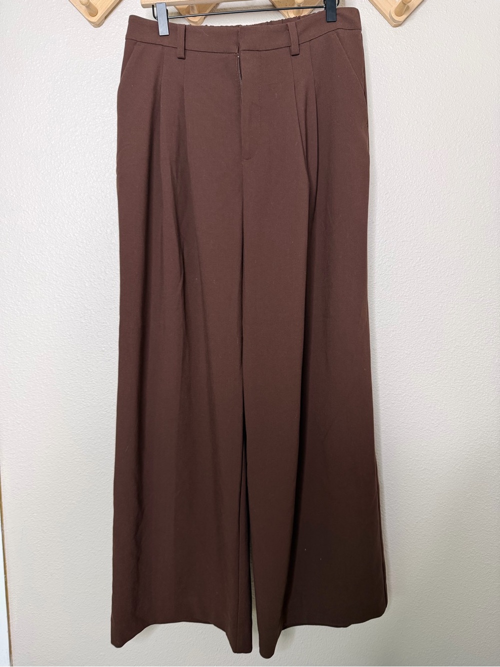 Maeve Anthropologie Chocolate Brown Avery Pleated Wide Leg Trousers Sz M - Picture 4 of 10